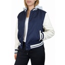 Navy/White XXL Women's Hooded Varsity Jacket w/ Detachable Hood